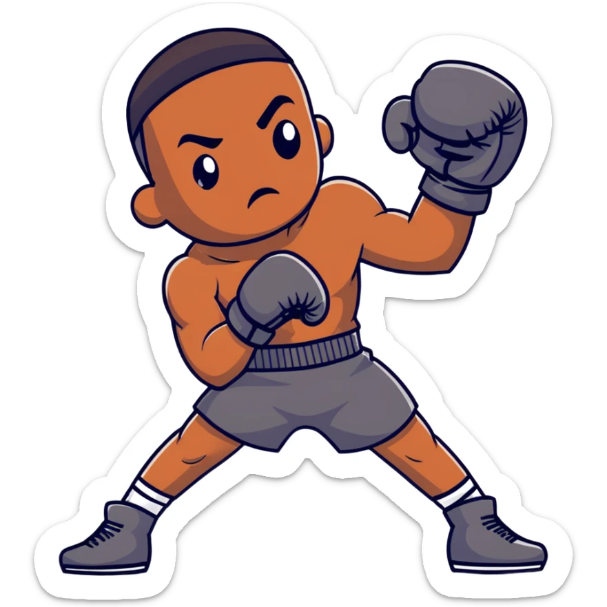 Full body view of a young 19-year-old lightweight Black male boxer in fighting stance, lean athletic physique, boxing gloves raised sticker