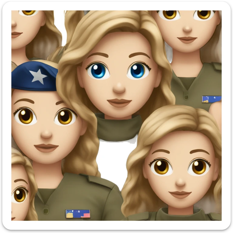 White girl with blue eyes brown hair military  sticker