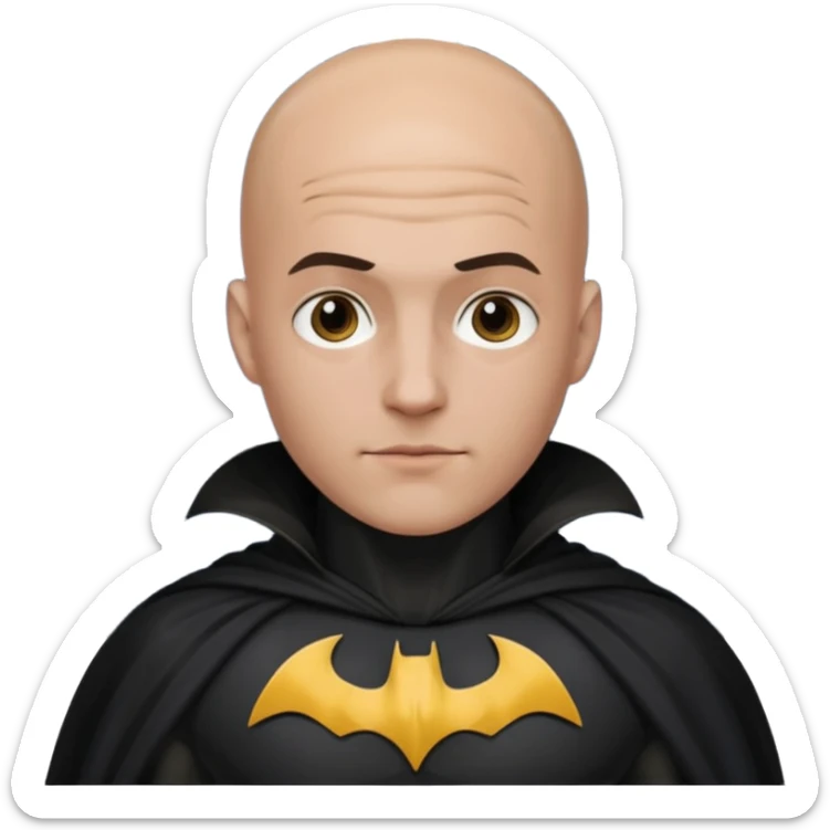 I Want a 25 years old man with no hair in a batman costume sticker