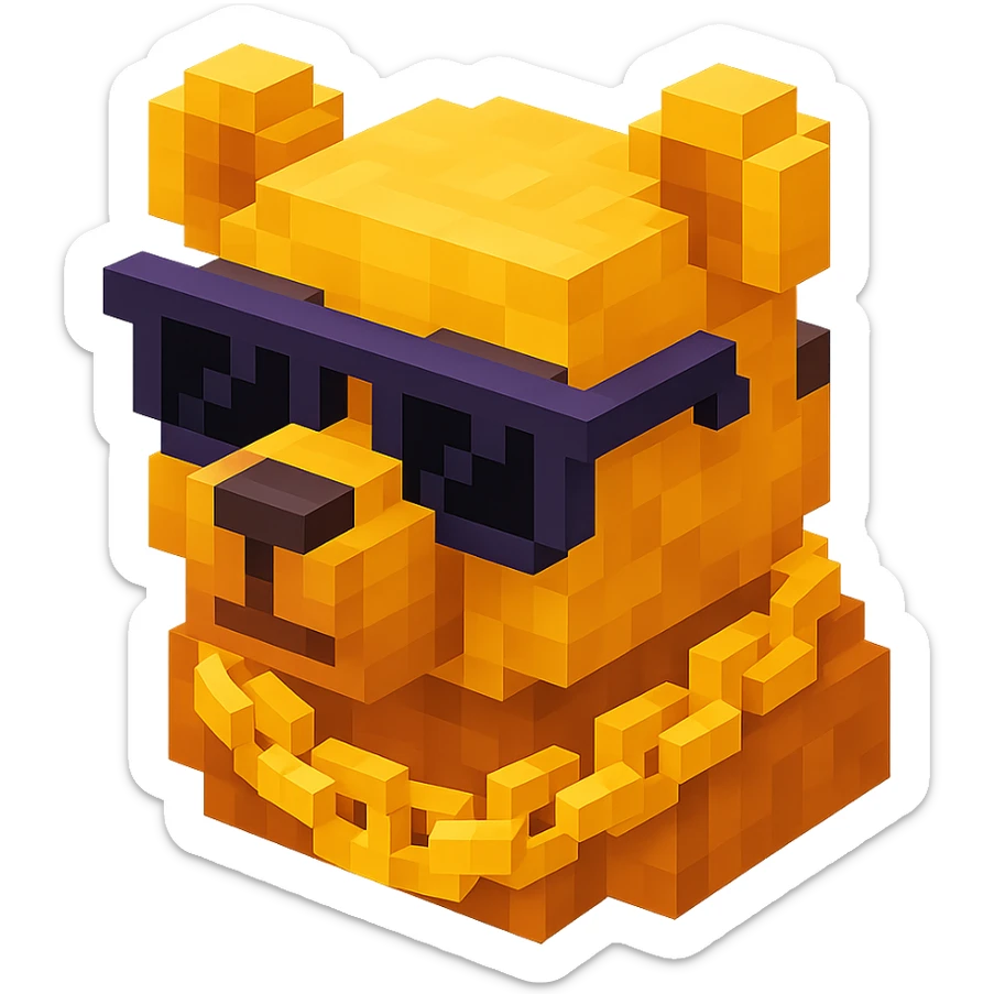 Russian grizzly bear with a rapper chain and sunglasses sticker