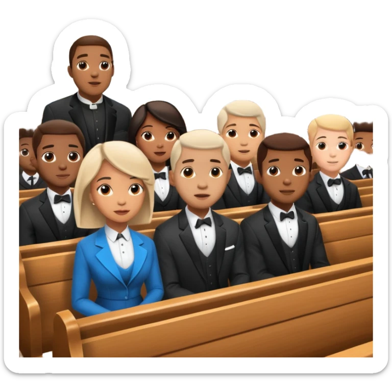 African American men and women sitting in church pews on a Sunday at church listening to a preacher sticker