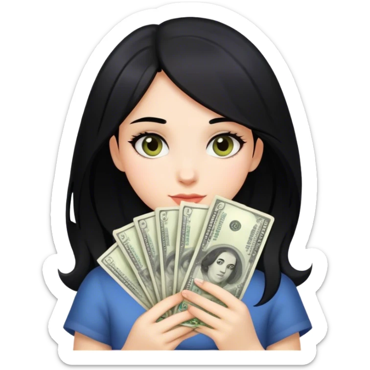 Asthetic black hair girl beatifull with money sticker