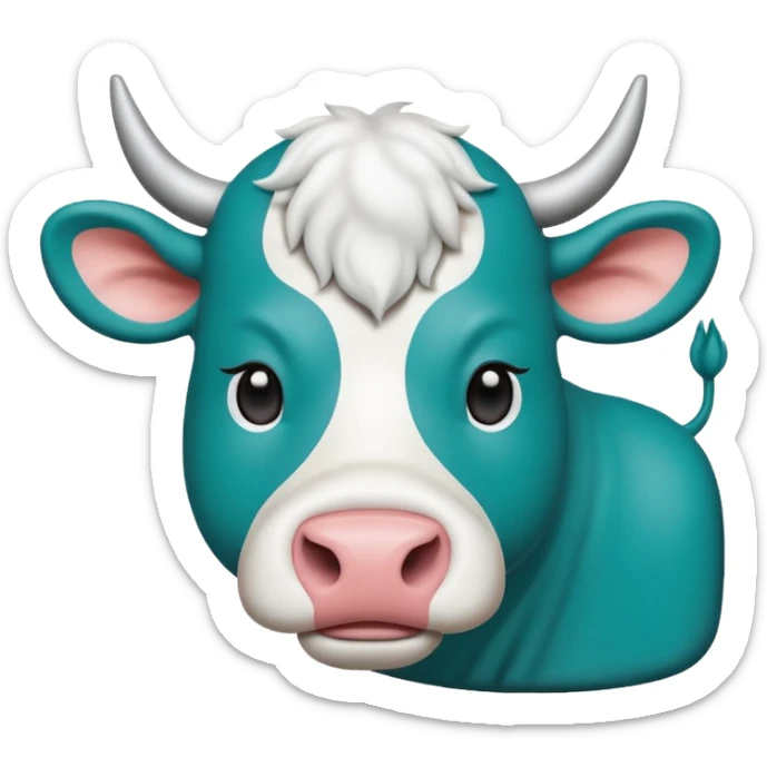 Emoji-style icon of a cow and buffalo with a scan frame or AI detection overlay, representing breed identification. Clean, friendly, rounded design, easy to recognize at small sizes, teal and white accents, no text, transparent background. sticker