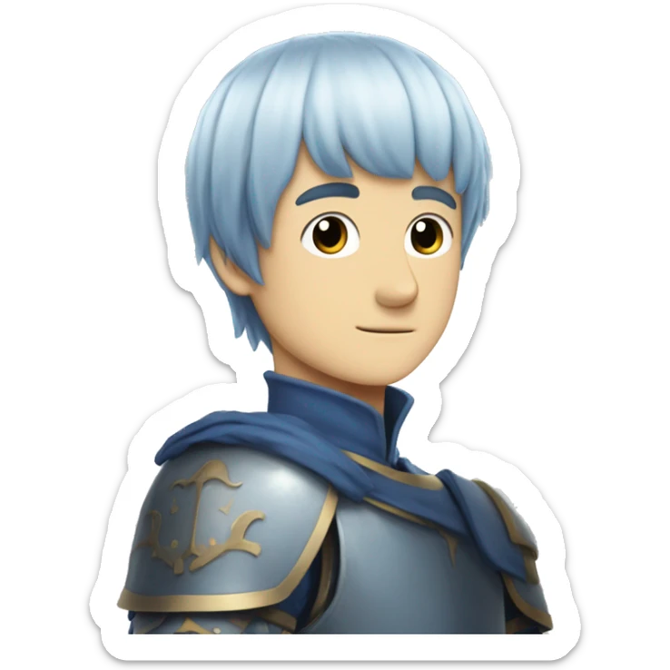Himmel from the anime Frieren. He has blue bowl cut hair. He's white. He's a knight sticker