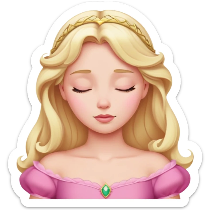 Sleeping Beauty Aurora from hips up, pink dress, blonde hair, minimal style, larger size sticker