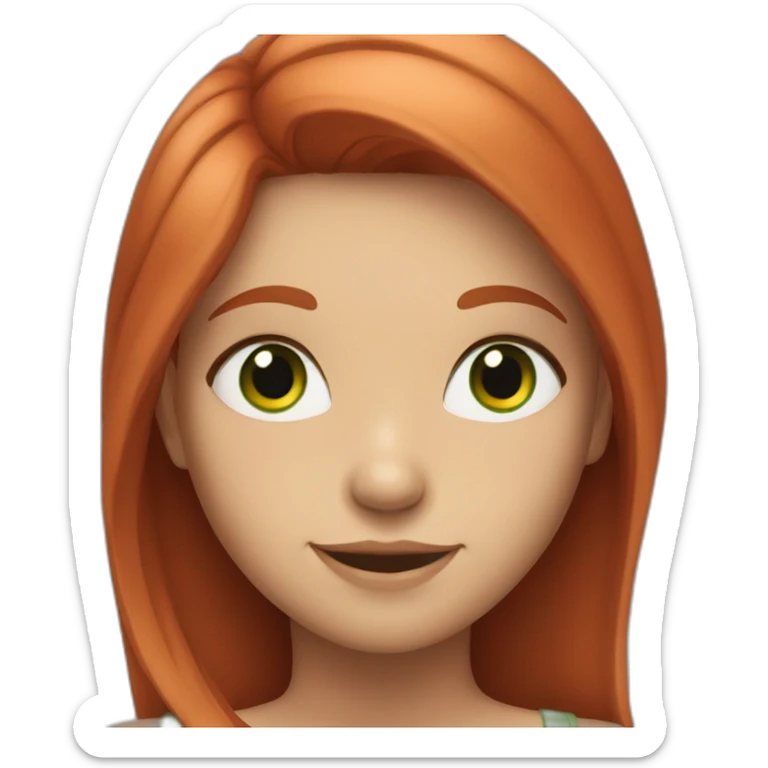 a girl with green eyes and red hair smiles broadly sticker