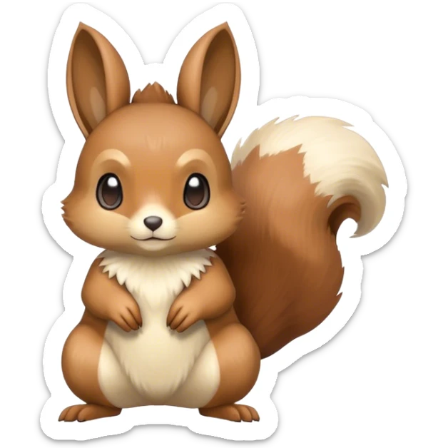 Cute cool animal hybrid Fakemon full body, brown, beige, squirrel-eevee-bunny sticker