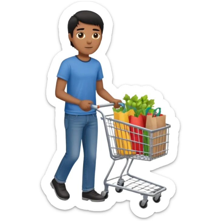 man-with-a-shopping-cart-full-body black hair brown skin sticker