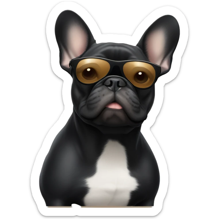 French bulldog with black body and ears and tan paws and belly with abiator sunglasses sticker