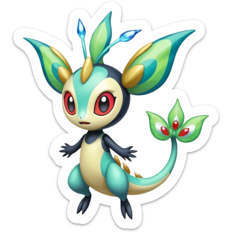 Splash-patterned emotional sparky sparky boom boom painful Meloetta-Guilmom-Salandit-Celebi-Pokémon-Fakémon-fusion-hybrid-creature sticker