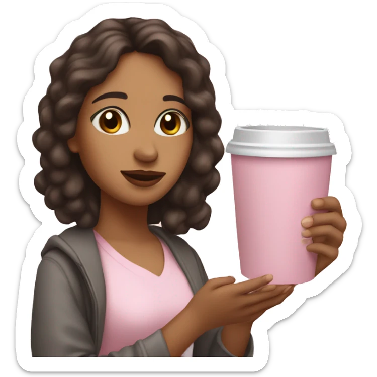 Latina girl holding a light pink Bible in one hand and a coffee in the other hand sticker