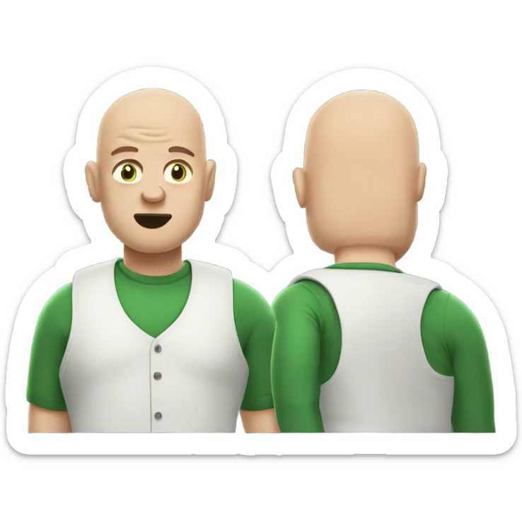 Fat bald guy with green smoke out of mouth bad breath wearing a sweater vest sticker