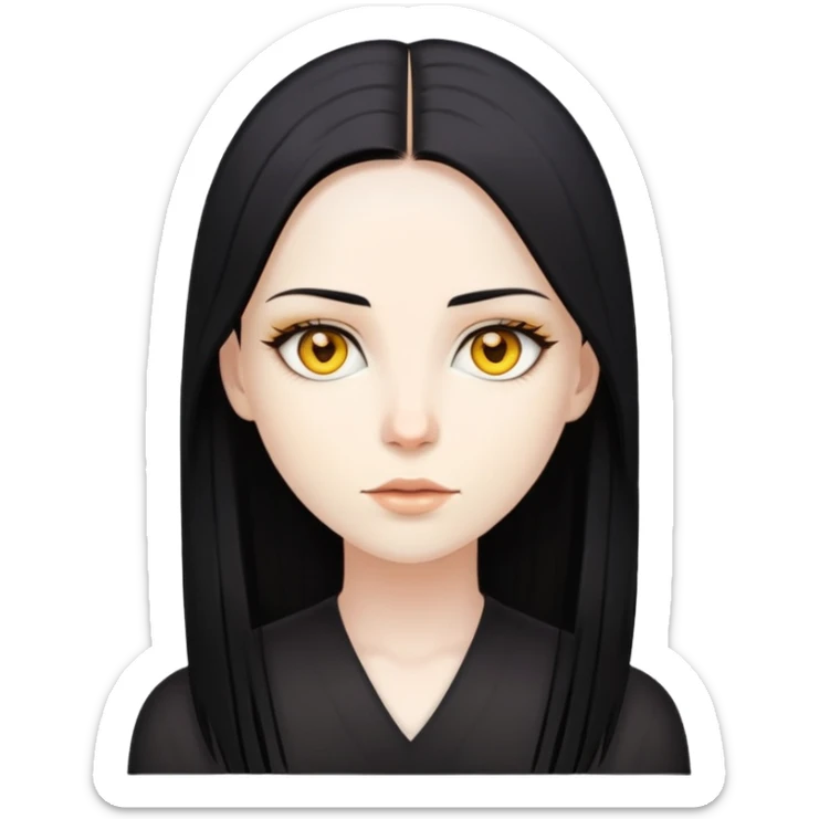 woman with black straight hair, very pale skin, yellow amber eyes sticker
