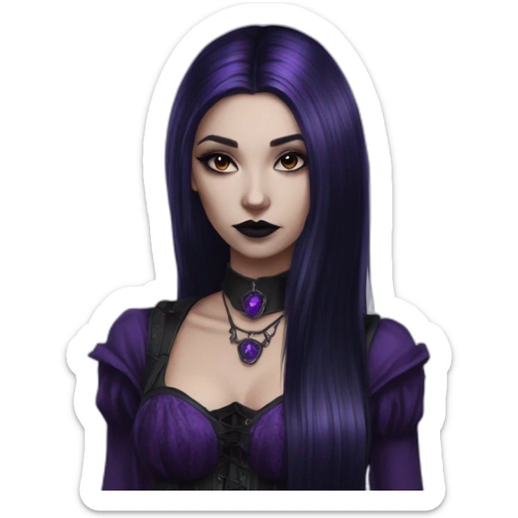Raven Queen gothic girl long dark black and purple hair sticker