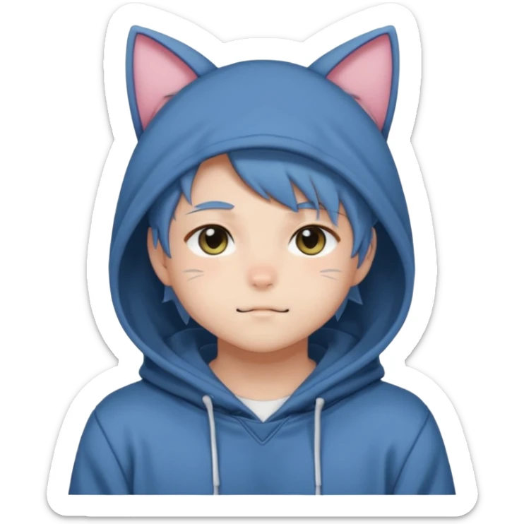 Gorgeous anime style shojo guy with cat ears and blushing face and hoodie aesthetic trending style outside sticker