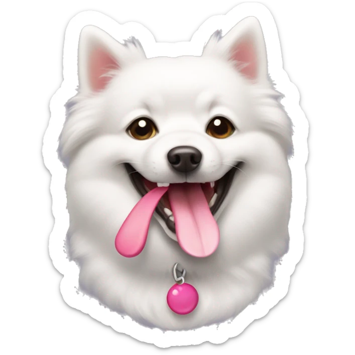 a cute smiling japenese spitz dog with a pink tongue and happy eyes sticker