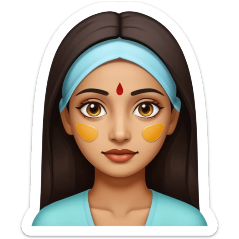 make an emoticon of a woman that has gel-like under eye patches of skincare of transparent color and make the woman slightly indian with only skintone and hair and no other such element and make the patches slightly bigger sticker