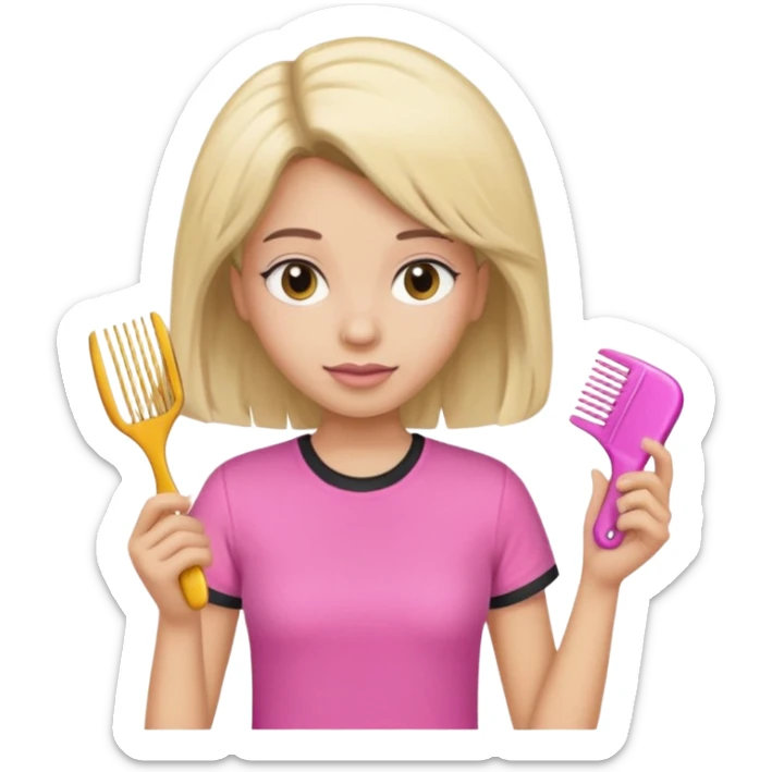 peluquera con camiseta rosa y peine en la mano sticker