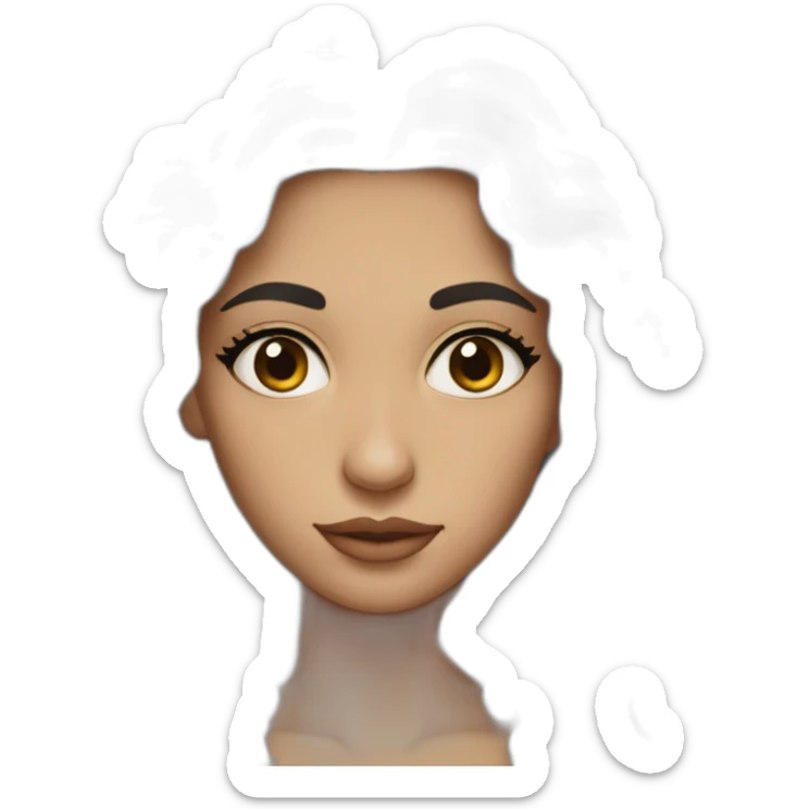 A woman in her twenties of Moroccan ethnicity with large black eyes, a small nose and long curly hair, close-up on her face. sticker