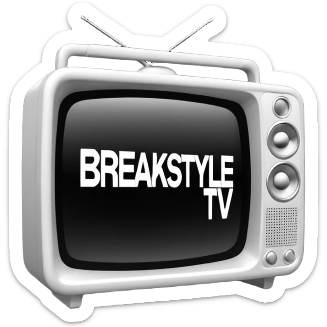 un gif texte qui défile  "BREAKSTYLEZ TV"  change de couleur sur fond noir sur le theme dj sticker