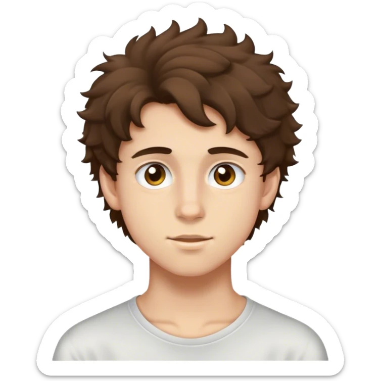 Brunette fluffy hair, Hazel eyes, teenage boy, kinda wide nose sticker