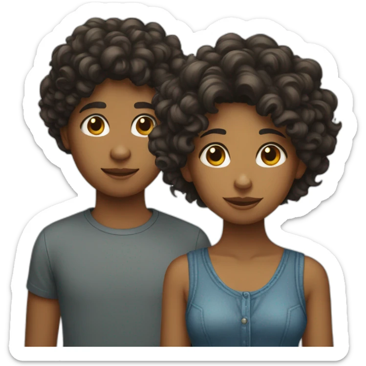 short hair boy with long hair girl with curly dog sticker