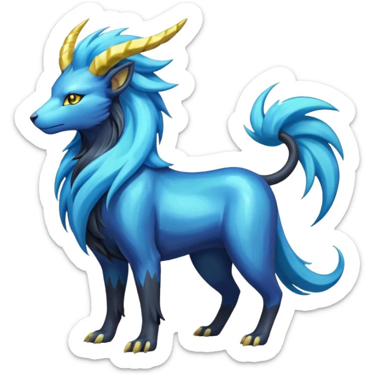 Shiny colorful iridescent long-horned legendary majestic Suicune-Electrike-Manectric-Luxray-Fakémon-fusion-animal-creature, full body  sticker