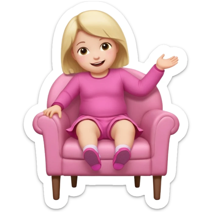 Little Girl falling off of a chair while standing up on it she is fat but not too fat and is wearing pink clothes sticker