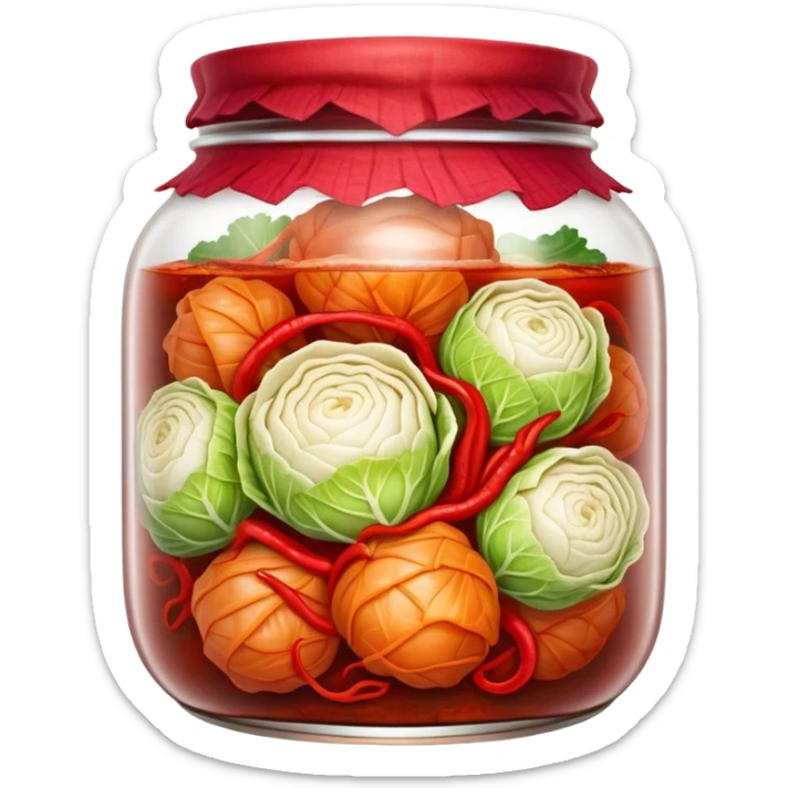 chopped up Kimchi Cinematic Realistic Kimchi Dish Emoji, depicted as spicy, fermented cabbage with vibrant red hues neatly served in a traditional jar, rendered with dynamic textures and bold, appetizing lighting. sticker