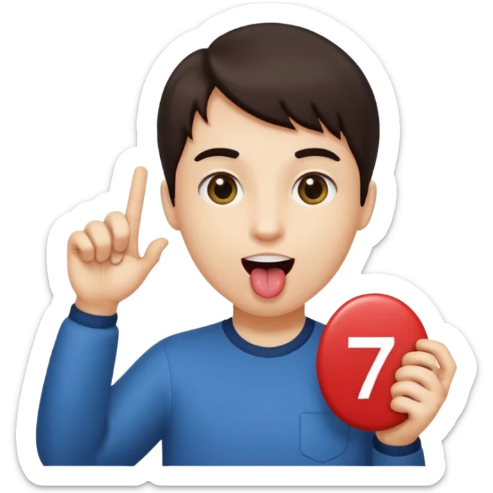 Person holding the number six in one and the number seven in the other hand while sticking their tongue out  sticker