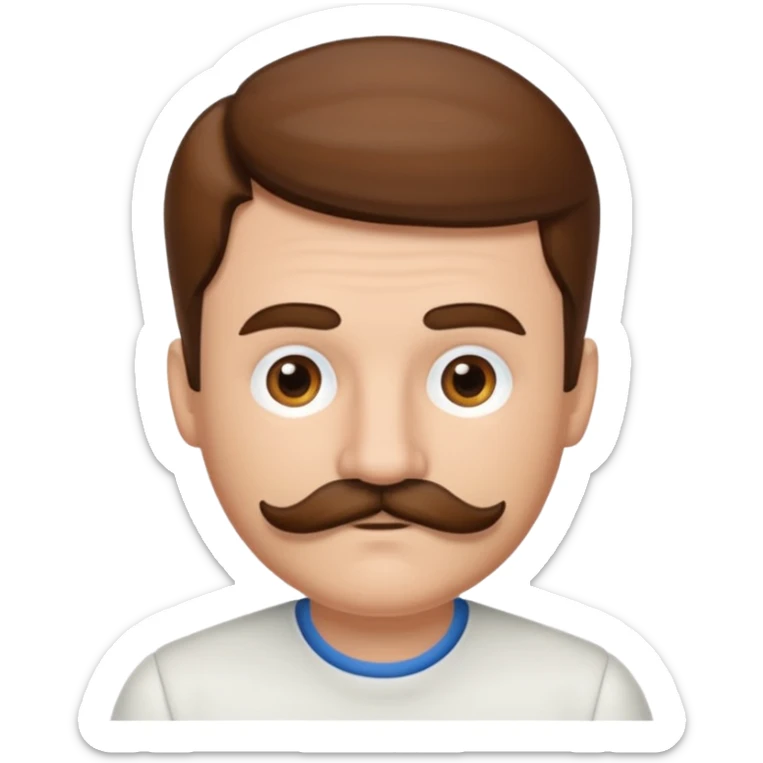 white man with parted brown hair and a thick mustache in the stock ios emoji style sticker