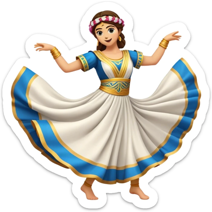Cinematic Realistic Sirtaki Dance Emoji, depicted as a vibrant traditional Greek dance scene with flowing movements and expressive costumes, rendered with dynamic textures and warm festive lighting that captures its cultural exuberance. sticker