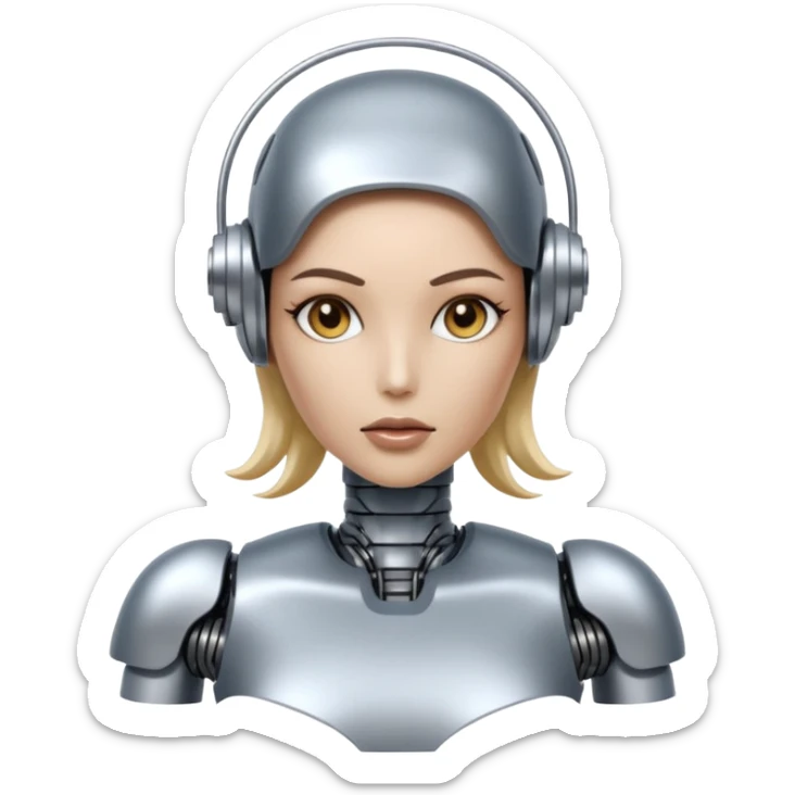 A female robot with a sexy body and power surging out of her brain sticker