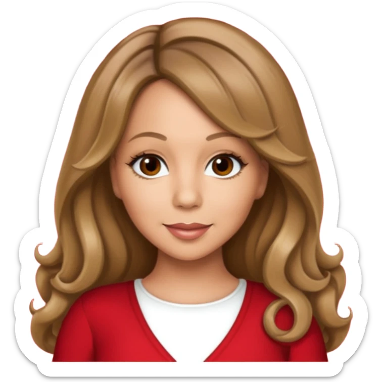 Mariah Carey brown eyes, dark blonde hair, red outfit sticker