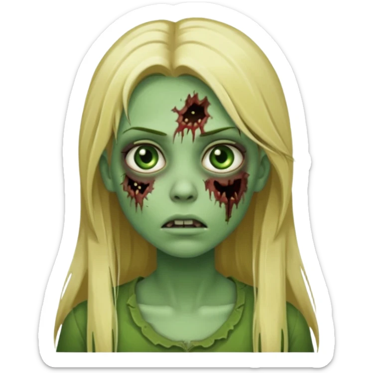 girl zombie with blonde straight long hair green skin and with no angry face and with the mouth closed sticker
