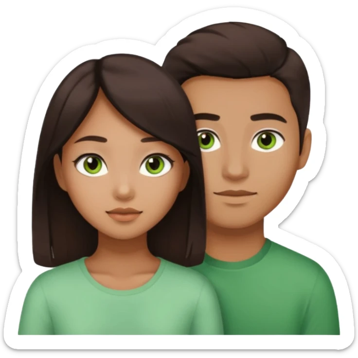 A darker Asian girl with brown eyes and dark brown hair, with her white boyfriend who has green eyes and light brown hair. sticker