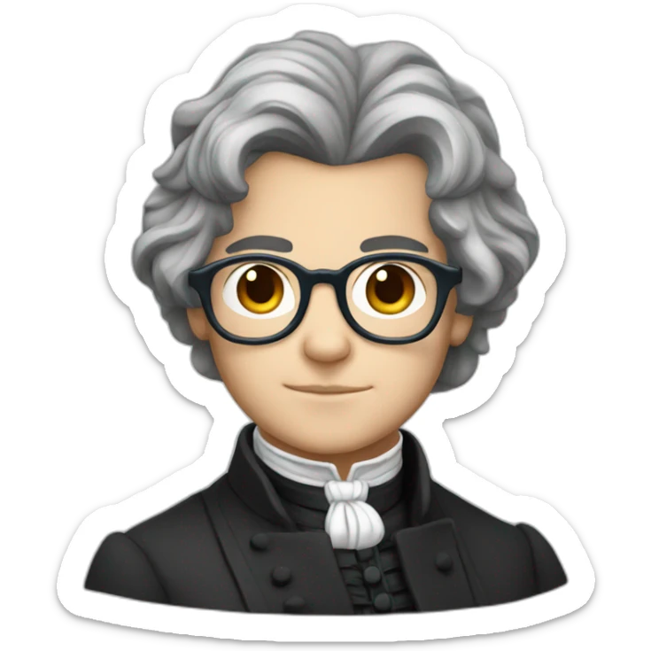closeup of a young beethoven with blue glasses, brown eyes and gray hair sticker