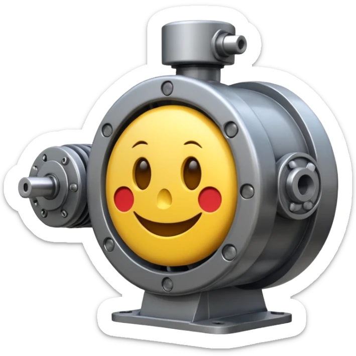 Industrial mechanical motor with a smiley face, emoji for the new electric music genre Motor breaks must be friendly and sellable must be small but clear sticker
