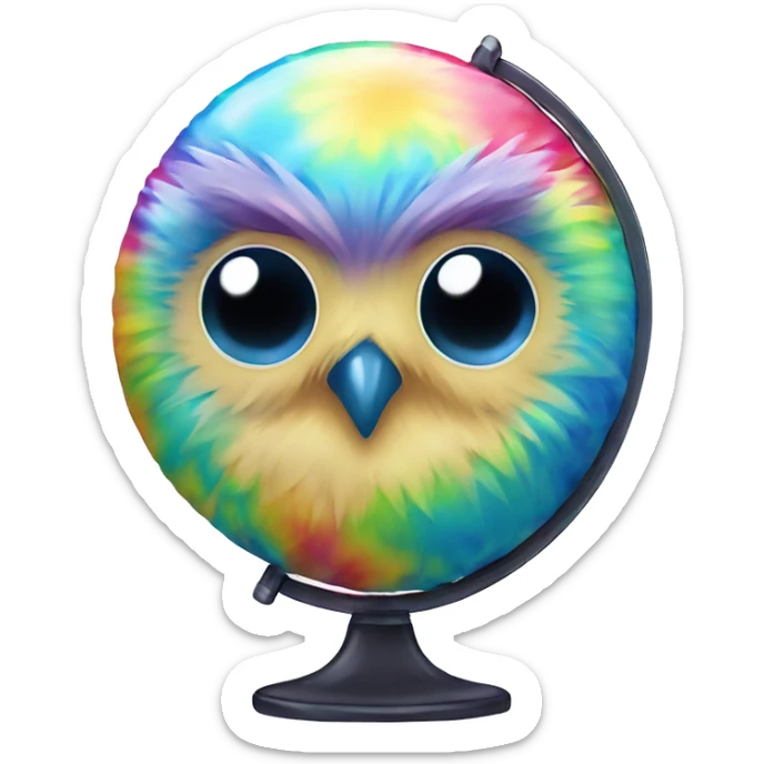 Kawaii colorful baby owl in a tie dye globe sticker