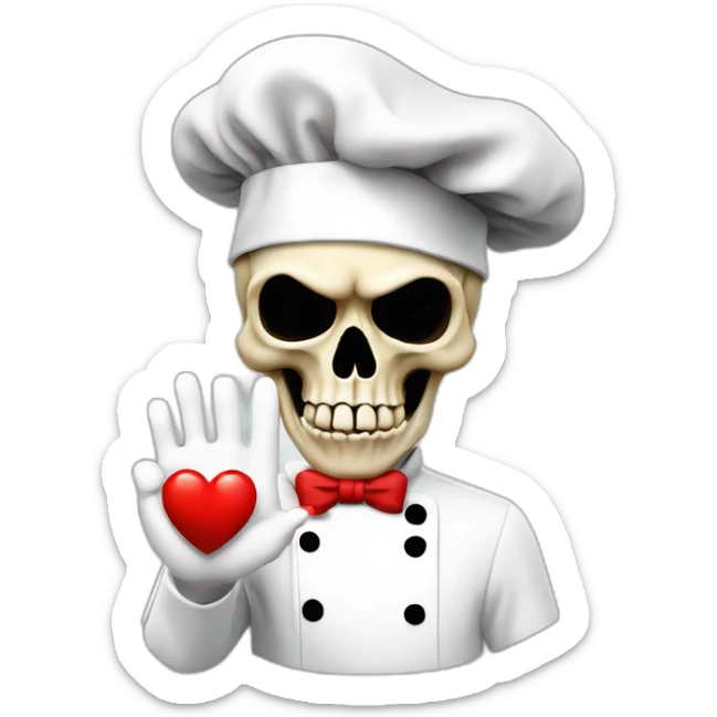 skull with chef hat blowing a kiss with heart and ok sign hand sticker