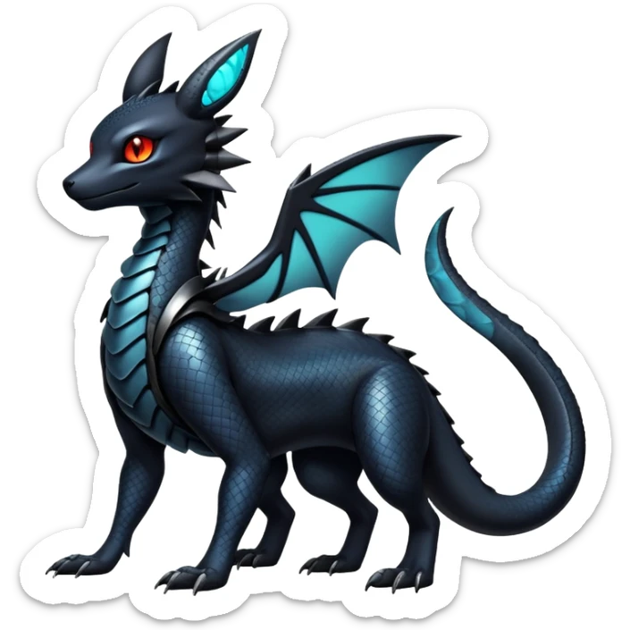 Sophisticated Modern Gothic Gloomy Futuristic Scaly Cyber-Salandit-Umbreon-Litten-Hybrid (Full body) sticker