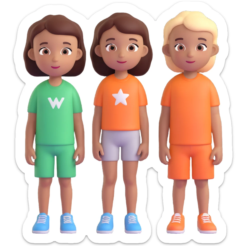 Slightly increase the volume of the upper body of the girl, separate the girl and the boy from each other, and make the skin color the same for both characters. Maintain the cartoonish 3D style. sticker