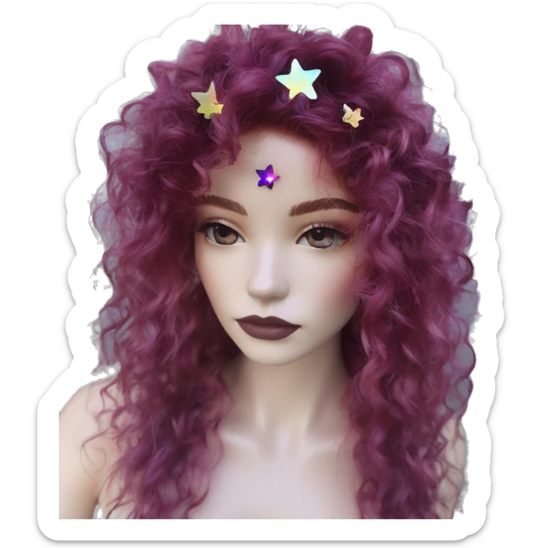 Dark nighttime stars Bohemian hippie fairy curly hair tie die flowers maroon iridescent holographic  sticker