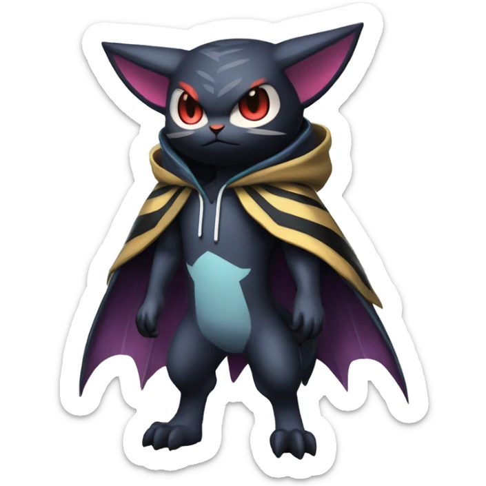 Cool Anthro Black Noibat-Quilava-Litten-Pokémon with edgy stripes and a hoodie Full Body sticker