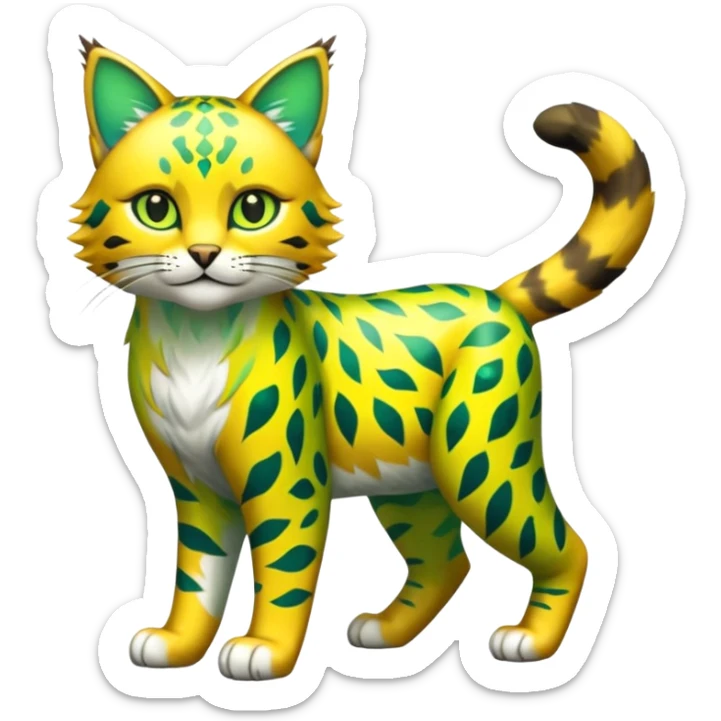 Shiny Tropical Exotic Green and Yellow Electrike-Sprigatito-Bobcat-Amaura-Aurorus-Shiny-glorp-cat-fusion (full body) sticker