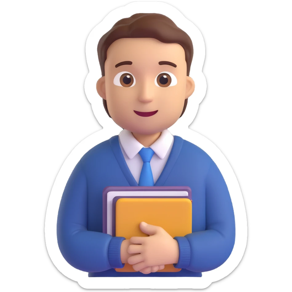 salesman emoji, sweater over collared shirt, business casual, holding folder, friendly look sticker
