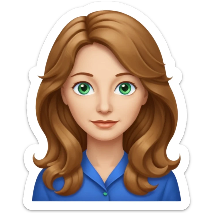 Woman 50 yrs light brown long wavy hair blue green eyes l sticker