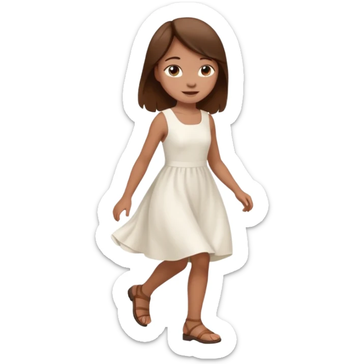 girl walking wearing a white dress, the hair color is brown, still walking sticker