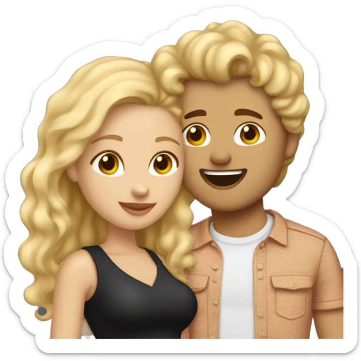 make me an emoji of couple kissing. the girl is light skin with tall wavy partial blonde hair. the guy is brown with black curly hair  sticker
