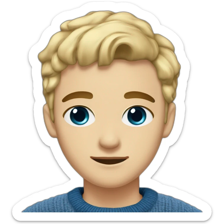 blond boy 22 years old with blue eyes dark eybrows and short hair with taper fade and a brown wool sweater sticker